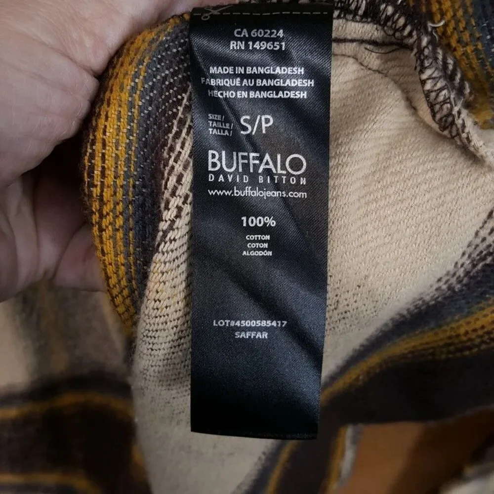 BUFFALO DAVID BITTON Flannel Shirt Jacket Mens Small Brown Plaid Double Pocket